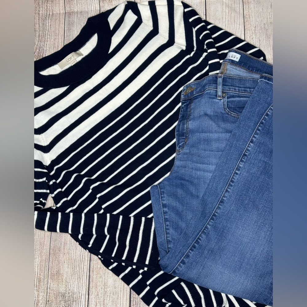 Loft Navy Striped Sweater / Size XL